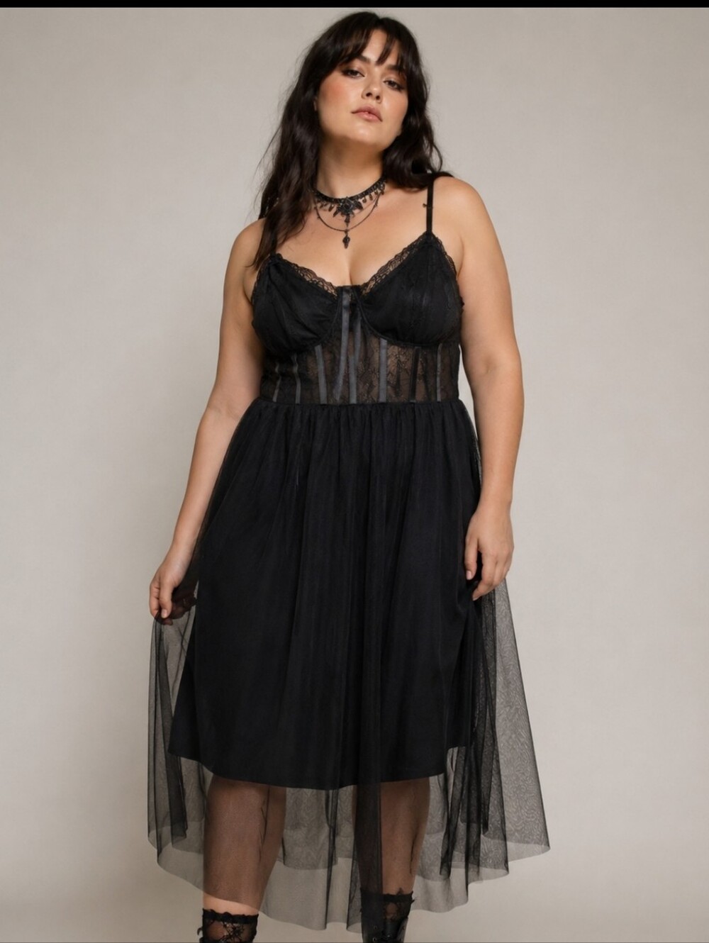 Black Sheer Tulle Mesh Corset Dress Dark Romantic Whimsigoth Fairy Plus Size